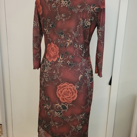 Expressions Burgundy Floral Dress, Size Small - Picture 2 of 6